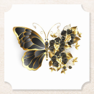 Porta-copo De Papel Borboleta Flor Dourada com Orquídea Preta