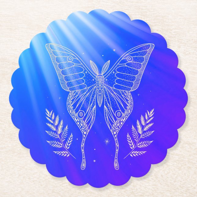 Porta-copo De Papel borboleta prateada de porta copos azul (Frente)