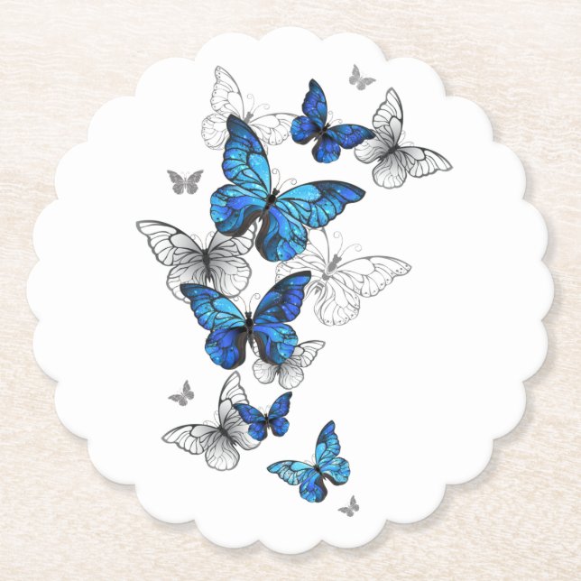 Porta-copo De Papel Borboletas Azuis Morpho (Frente)