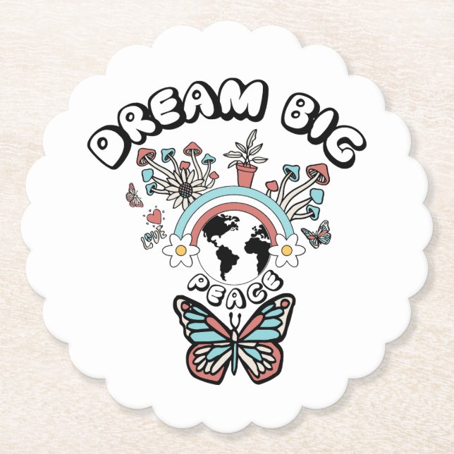 Porta-copo De Papel Borboletas e Cogumelos Sonham Grande inspo positiv (Frente)