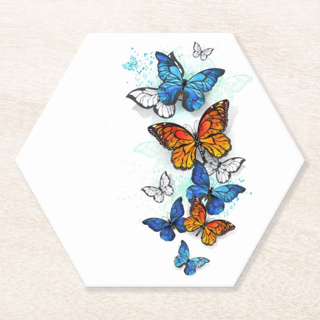Porta-copo De Papel Borboletas voadoras Morpho e Monarca (Frente)