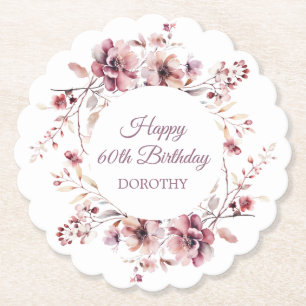 Porta-copo De Papel Borgonha Rosa Rosa Personalizada Floral 60º Aniver
