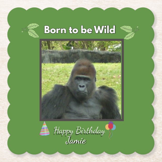 Porta-copo De Papel Born to be Wild Gorilla Birthday (Frente)
