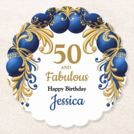 Porta-copo De Papel Bright Blue and Flat Gold Birthday Party