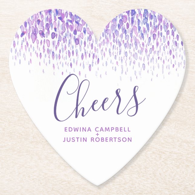 Porta-copo De Papel Brindes manchas de aquarela de arte moderna roxa (Frente)