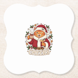Porta-copo De Papel Brindes Natal Laranja Gato Chapéu de Papai Noel Be