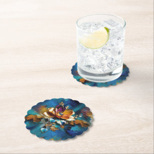 Porta-copo De Papel Bronze de abstrato, cor azul-ouro, estilo barroco