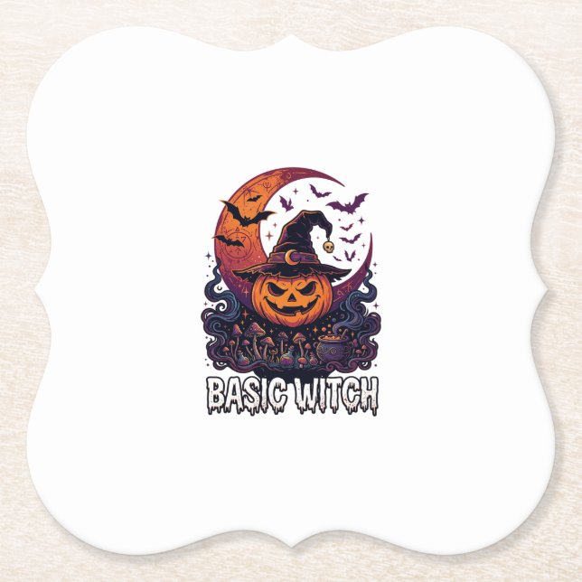 Porta-copo De Papel Bruxa Básica de Abóbora de Halloween Crescente Lua (Frente)