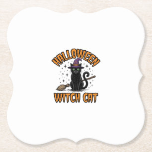 Porta-copo De Papel Bruxa de Halloween Gato Desenho de Gravura Vintage