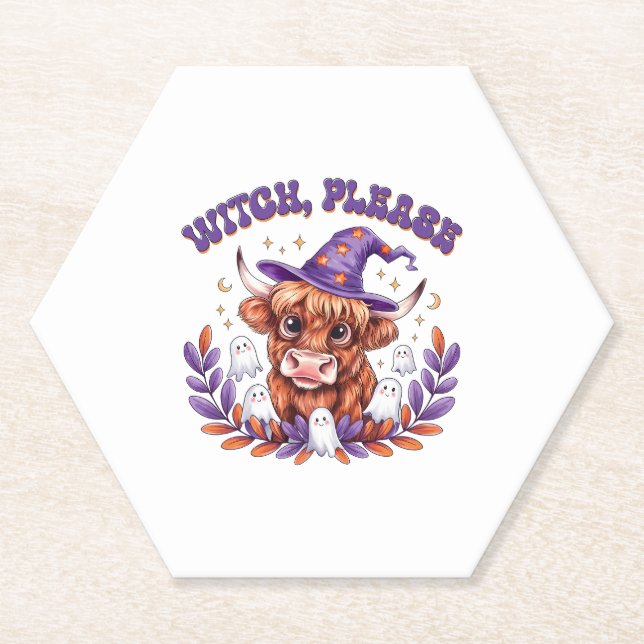 Porta-copo De Papel Bruxa, por favor, Highland Cow Halloween (Frente)