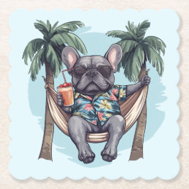 Porta-copo De Papel Bulldog Francês com Top Havaiano