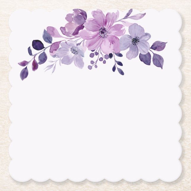 Porta-copo De Papel Buquê de flores roxas aquarela (Frente)