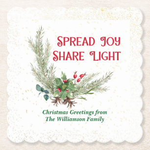 Porta-copo De Papel Buquê de Natal de Frutas de Azevinho em Aquarela