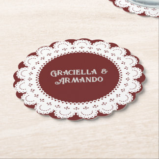 Porta-copo De Papel Burgundy Minimalist Paper Wedding Coasters