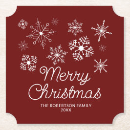 Porta-copo De Papel Burgundy Red White Snowflakes Festa de Natal