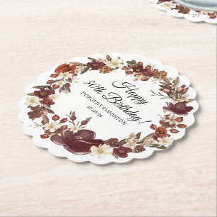 Porta-copo De Papel Burgundy Vermelho Malva Flores de Outono Aniversár