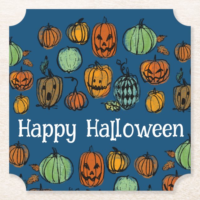 Porta-copo De Papel Cabeças de abóbora de Halloween (Frente)