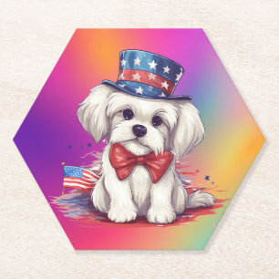 Porta-copo De Papel Cachorrinho Branco Patriótico de 4 de Julho-43568