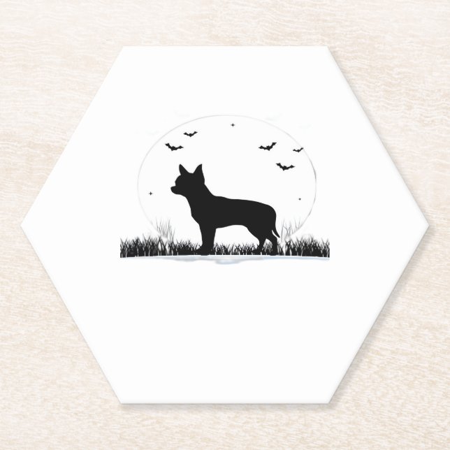 Porta-copo De Papel Cachorro Chihuahua - Silhueta da Lua das Halloween (Frente)