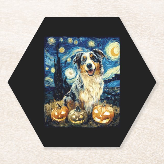 Porta-copo De Papel Cachorro de Shepherd Bonito Australiano Halloween  (Frente)