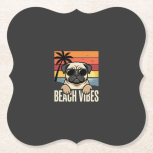 Porta-copo De Papel Cachorro Pug Sentimento de Praia Pôr do Sol