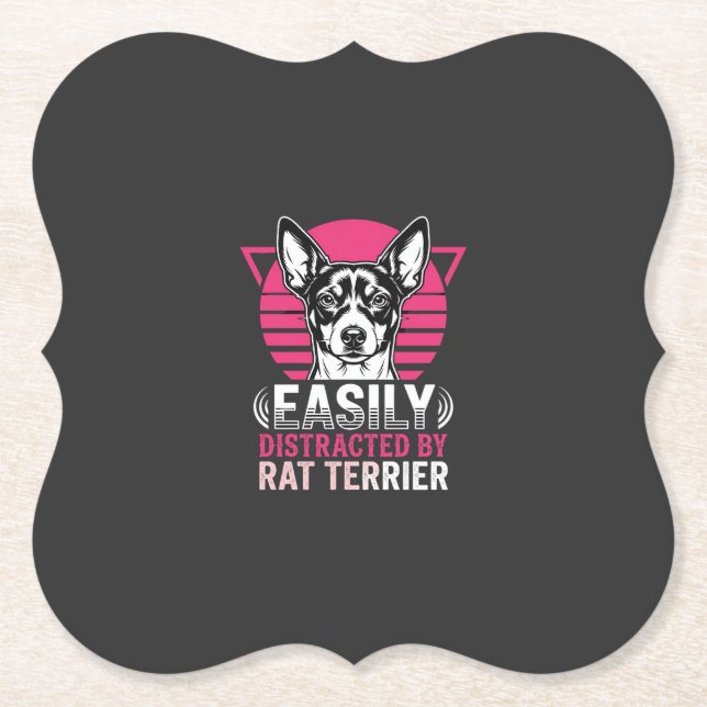Porta-copo De Papel Cachorro Rat Terrier Fácilmente Distraído Retro (Frente)