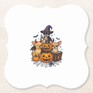 Porta-copo De Papel Cães Chihuahua de Halloween Abóboras Chapéu de Bru