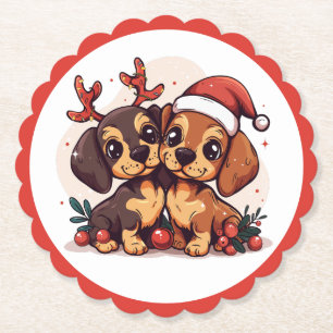Porta-copo De Papel Cães Dachshund de Natal
