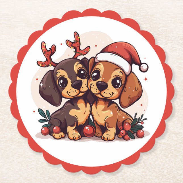 Porta-copo De Papel Cães Dachshund de Natal (Frente)