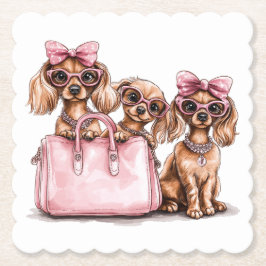 Porta-copo De Papel Cães de Dachshund Fashionáveis, Bolsa Rosa