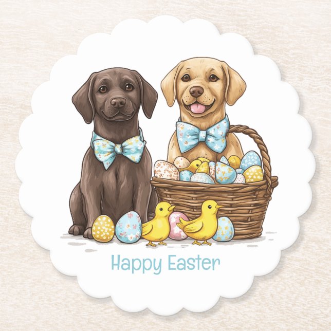 Porta-copo De Papel Cães Labrador Retriever Felizes na Páscoa (Frente)