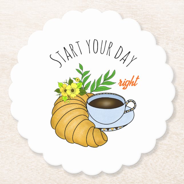 Porta-copo De Papel Café com croissant  (Frente)