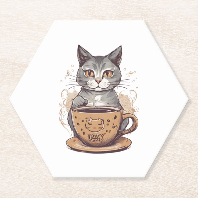 Porta-copo De Papel Café Gato (Frente)