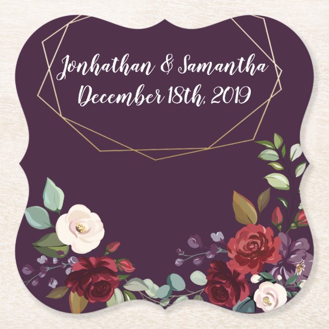 Porta-copo De Papel Caldeiras Geométricas Plum Rosas Roxos Dourados Ge (Frente)