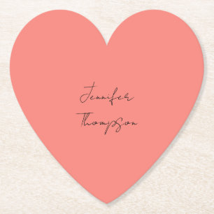 Porta-copo De Papel Caligrafia Elegante Coral Cor-de-Rosa Simples Nome