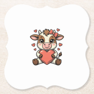 Porta-copo De Papel Camisa de Bebê Vaca Fofo Segurando Coração com Gra