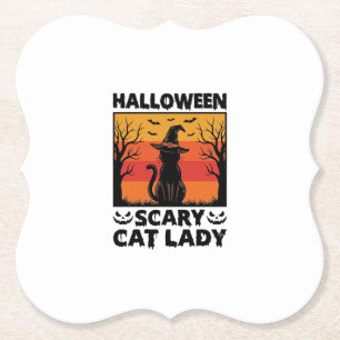 Porta-copo De Papel Camisa de Gravura Vintage Dama do Gato Assustador 