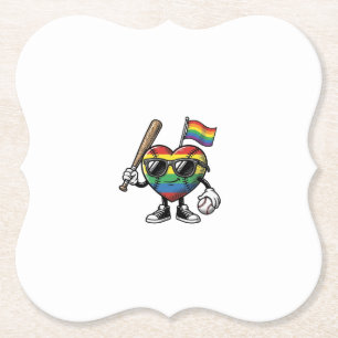 Porta-copo De Papel Camisa de Orgulho de Beisebol Coração Arco-íris Vi
