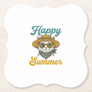 Porta-copo De Papel Camisa de Verão Feliz Gato Vintage Gravura Design_