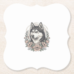 Porta-copo De Papel Camisa Vintage Husky Floral Portrait Design_1