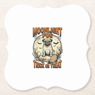 Porta-copo De Papel Camiseta de Halloween de Pug com Lua de Gravura Vi