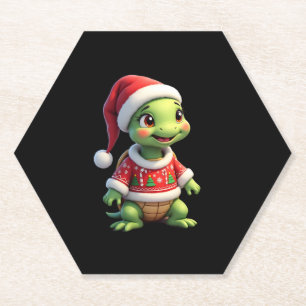 Porta-copo De Papel Camiseta de Natal da Tartaruga com Chapéu do Papai