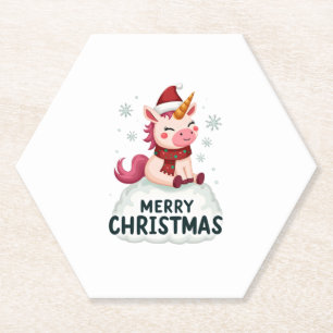 Porta-copo De Papel Camiseta de Natal de unicórnio fofo chapéu de Nata