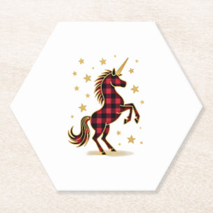 Porta-copo De Papel Camiseta de Natal Unicórnio Xadrez Búfalo Vermelho