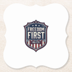 Porta-copo De Papel Camiseta Escudo Patriótico Freedom First EUA 1776