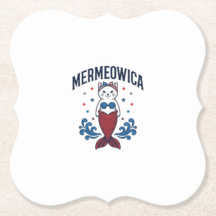Porta-copo De Papel Camiseta Mermeowica Patriótica Gato Sereia Design_