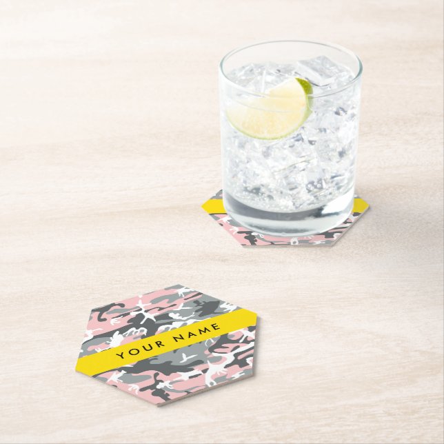 Porta-copo De Papel Camuflagem rosa e Cinza Seu nome Personaliza (Insitu)