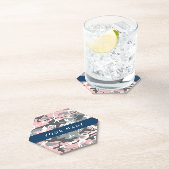 Porta-copo De Papel Camuflagem rosa e Cinza Seu nome Personaliza (Insitu)