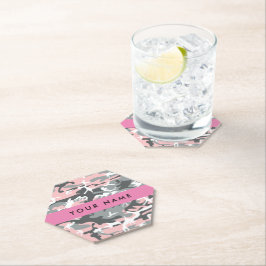 Porta-copo De Papel Camuflagem rosa e Cinza Seu nome Personaliza