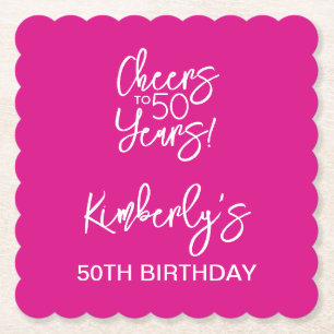 Porta-copo De Papel Caprichoso Rosa Viva aos 50 Anos de Aniversário